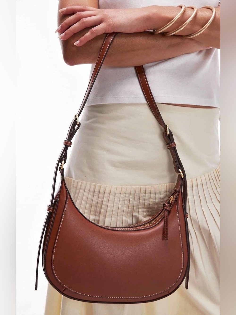 Mango MNG Brown Crescent Shoulder Crossbody Bag
